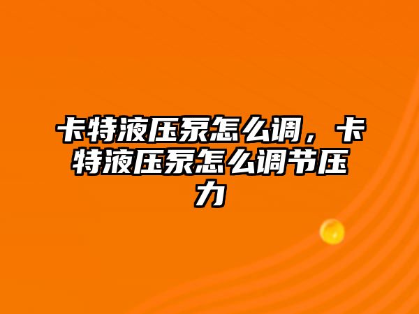 卡特液壓泵怎么調(diào)，卡特液壓泵怎么調(diào)節(jié)壓力