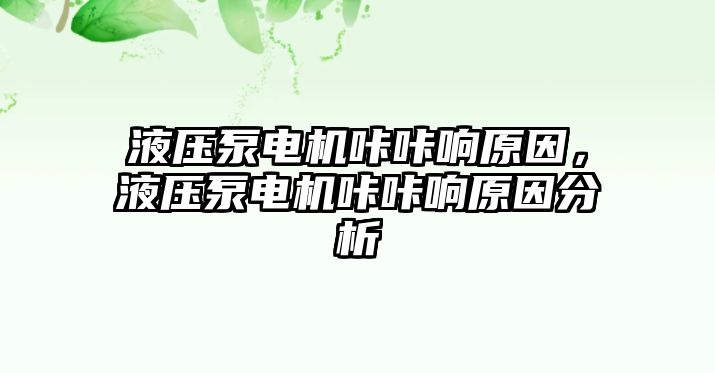 液壓泵電機咔咔響原因，液壓泵電機咔咔響原因分析