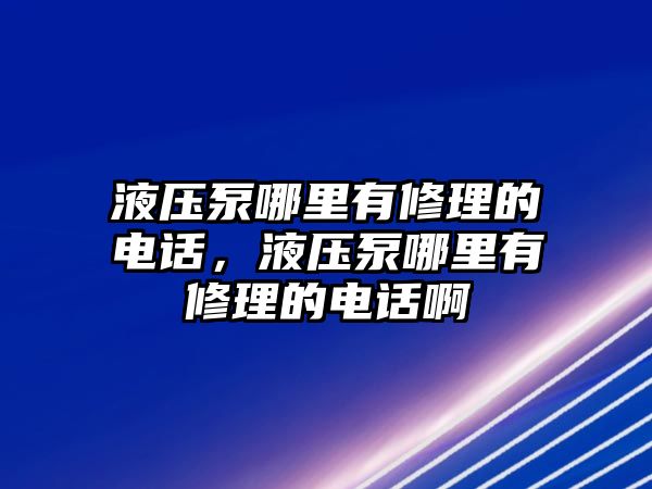 液壓泵哪里有修理的電話，液壓泵哪里有修理的電話啊