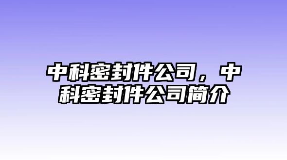 中科密封件公司，中科密封件公司簡介