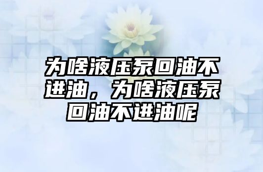 為啥液壓泵回油不進(jìn)油，為啥液壓泵回油不進(jìn)油呢