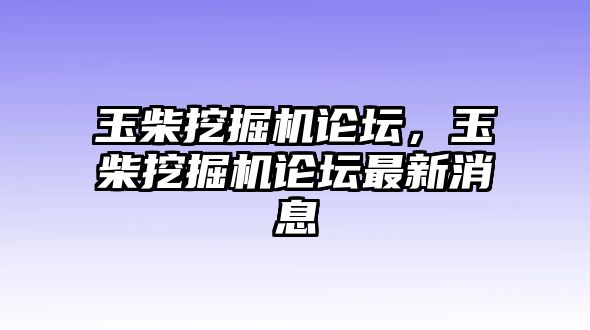 玉柴挖掘機(jī)論壇，玉柴挖掘機(jī)論壇最新消息