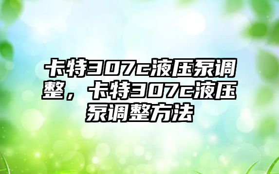 卡特307c液壓泵調(diào)整，卡特307c液壓泵調(diào)整方法