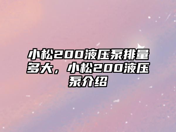 小松200液壓泵排量多大，小松200液壓泵介紹