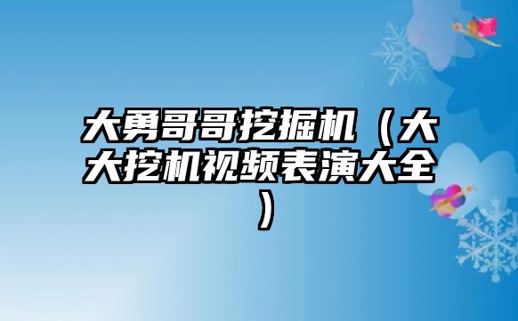 大勇哥哥挖掘機（大大挖機視頻表演大全）