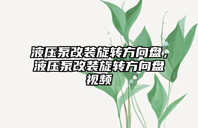 液壓泵改裝旋轉(zhuǎn)方向盤，液壓泵改裝旋轉(zhuǎn)方向盤視頻