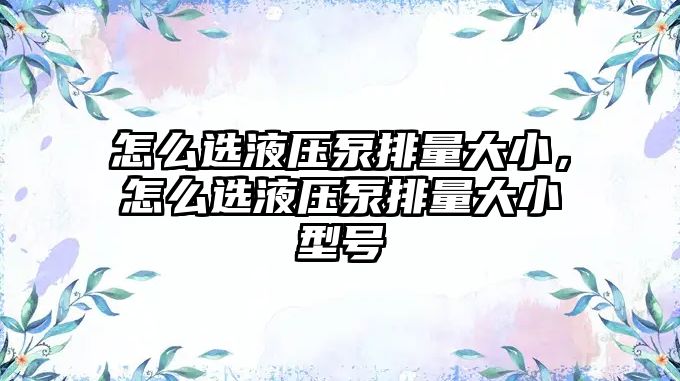 怎么選液壓泵排量大小，怎么選液壓泵排量大小型號