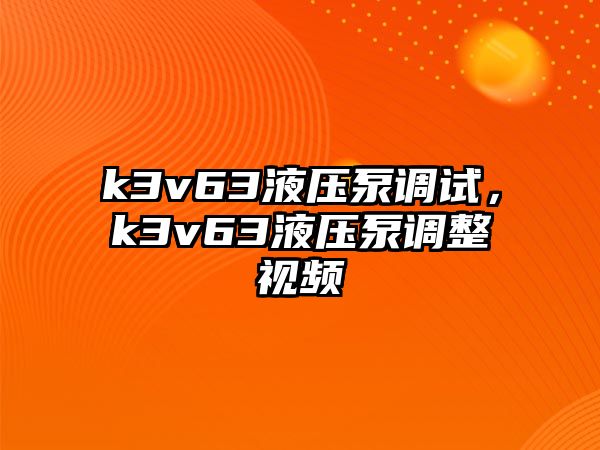 k3v63液壓泵調(diào)試，k3v63液壓泵調(diào)整視頻