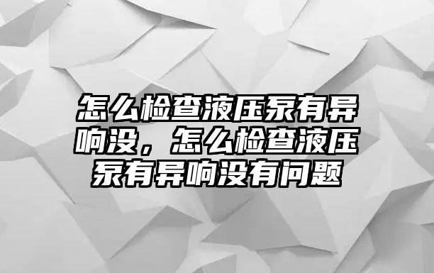 怎么檢查液壓泵有異響沒(méi)，怎么檢查液壓泵有異響沒(méi)有問(wèn)題