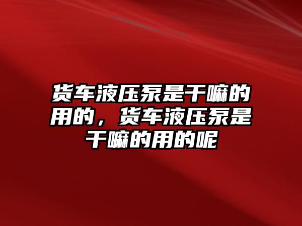 貨車液壓泵是干嘛的用的，貨車液壓泵是干嘛的用的呢