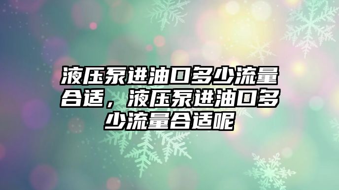 液壓泵進(jìn)油口多少流量合適，液壓泵進(jìn)油口多少流量合適呢