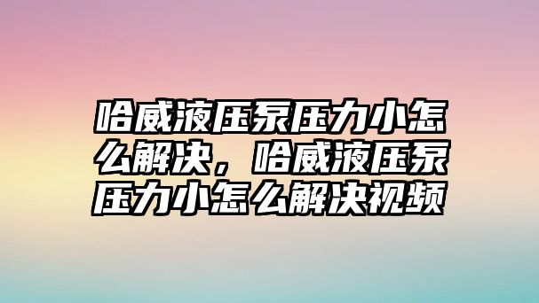 哈威液壓泵壓力小怎么解決，哈威液壓泵壓力小怎么解決視頻