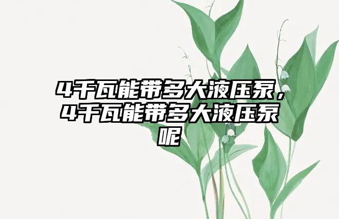 4千瓦能帶多大液壓泵，4千瓦能帶多大液壓泵呢