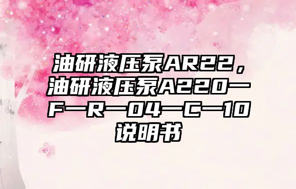 油研液壓泵AR22，油研液壓泵A220一F一R一04一C一10說(shuō)明書